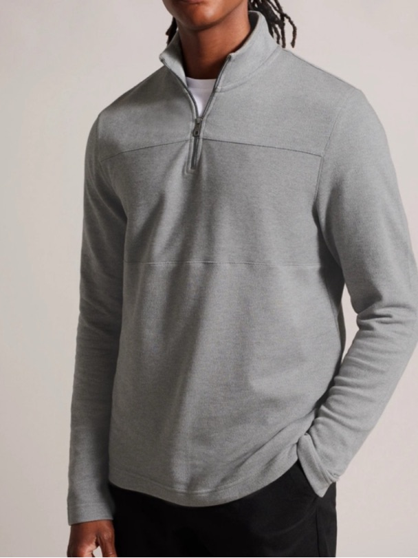 Ted Baker London Sz 5 Us Xl Long Sleeve Textured Panel Half Zip Grey Sweater
